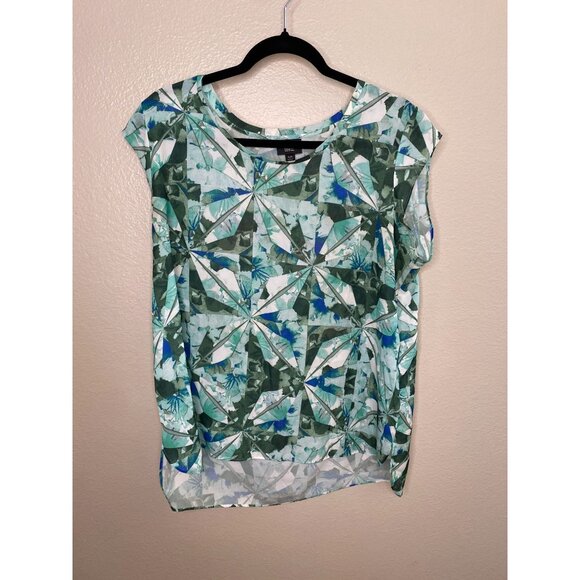 Mossimo Womens Green & Blue Abstract Top XL Round Neck Polyester Short Sleeve - Picture 2 of 6